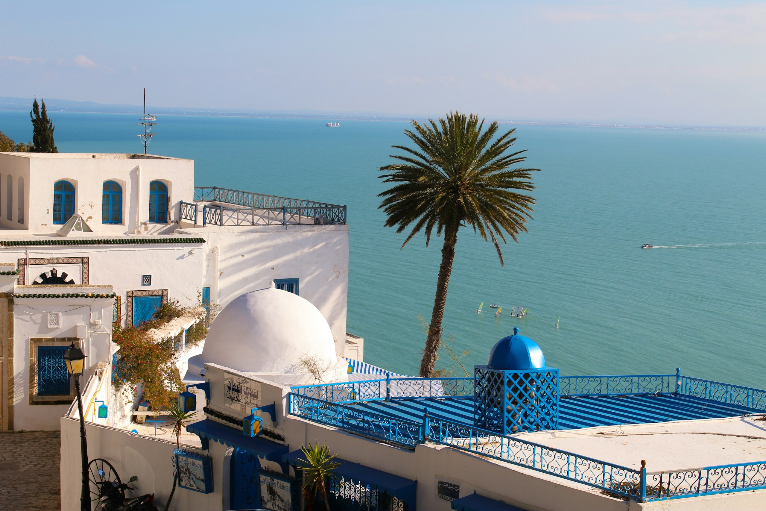 Sidi Bou Saïd, white and blue facades overlooking the Mediterranean sea