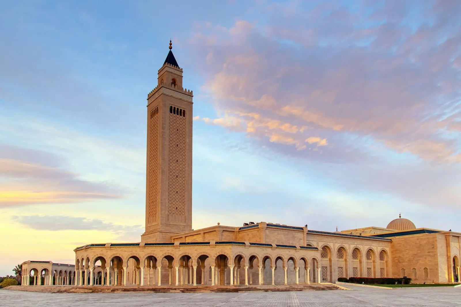 Mosque and minaret at sunset in Tunisia