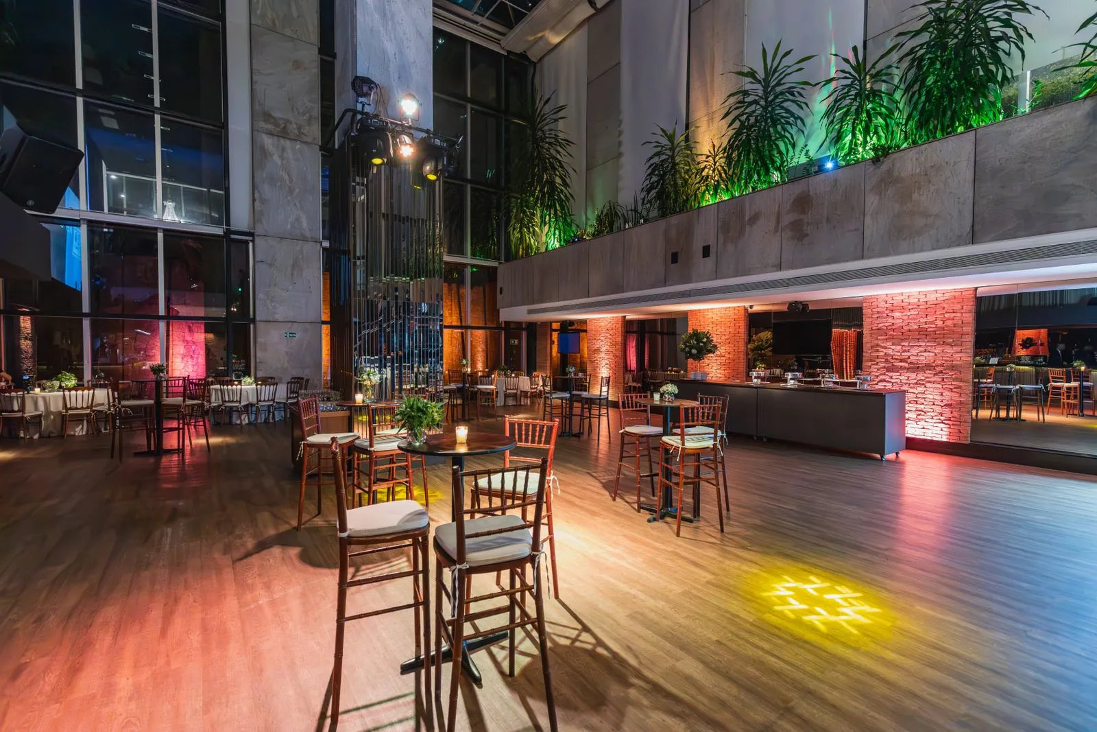 Modern banquet hall with elegant ambient lighting